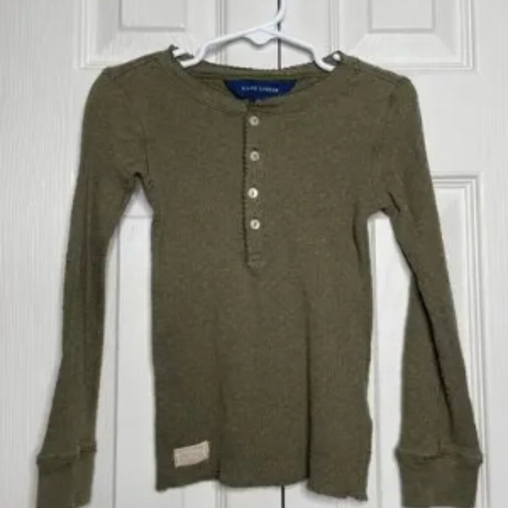 Olive Long Sleeve Henley Shirt